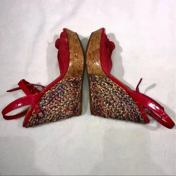 Gianni Bini Pink and Multicolor Braided Peep Toe Wedge - Picture 10 of 14